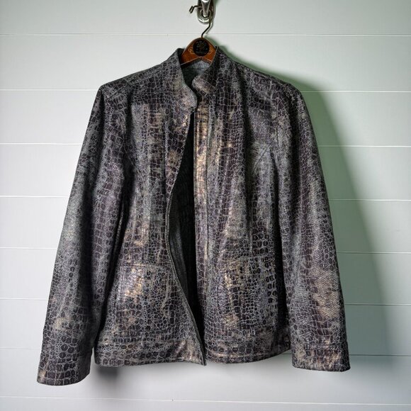 Chicos Reversible Blazer Jacket Size‎ 3 Gray Black, Alligator Print - Picture 6 of 11